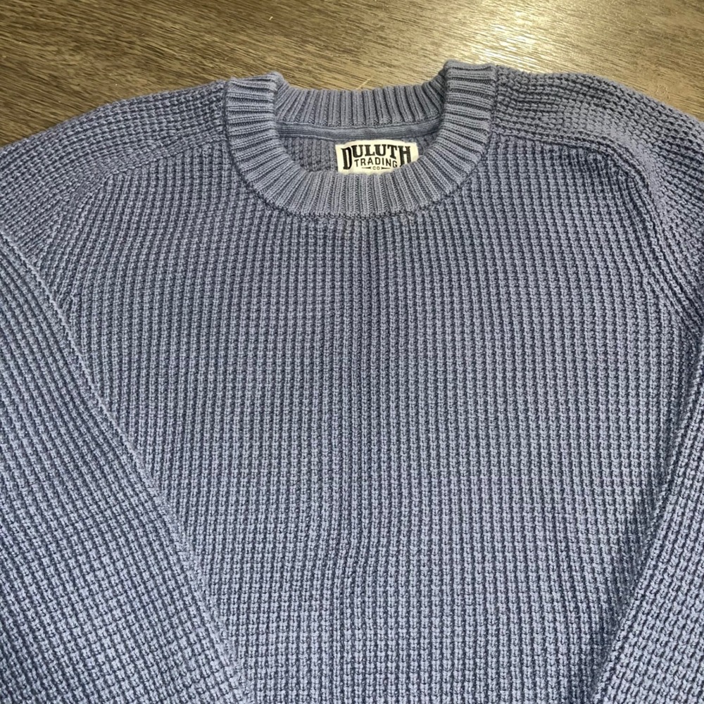 Duluth Trading Co Mens XL Blue Sweater Waffle Knit Crew Neck Raglan Pullover